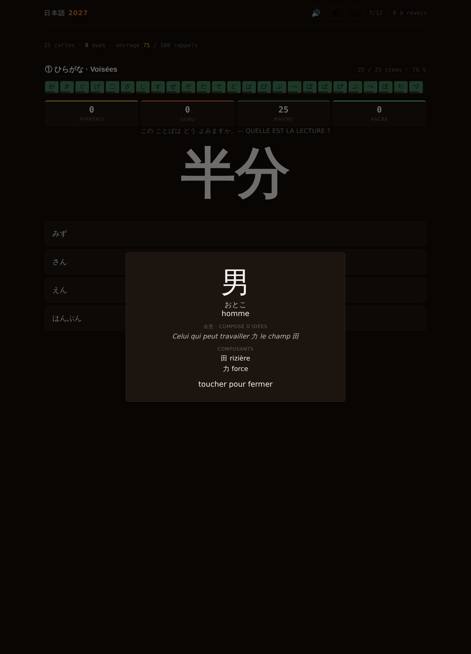 Kanji sheet for 男 with meaning, reading, etymology story and glossed components